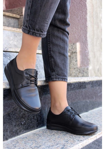 Hakiki Deri Siyah Kadın Casual Ayakkabı 864za1203
