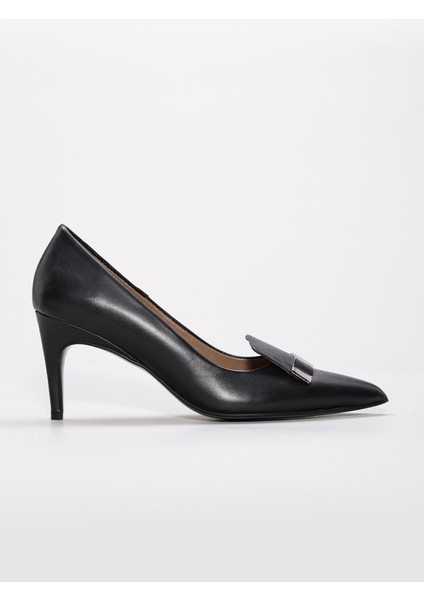 Hakiki Deri Siyah Kadın Ince Topuk Ayakkabı 019za21-514