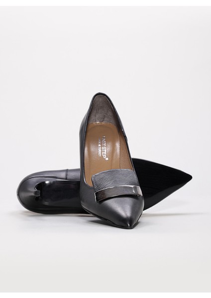 Hakiki Deri Siyah Kadın Ince Topuk Ayakkabı 019za21-514