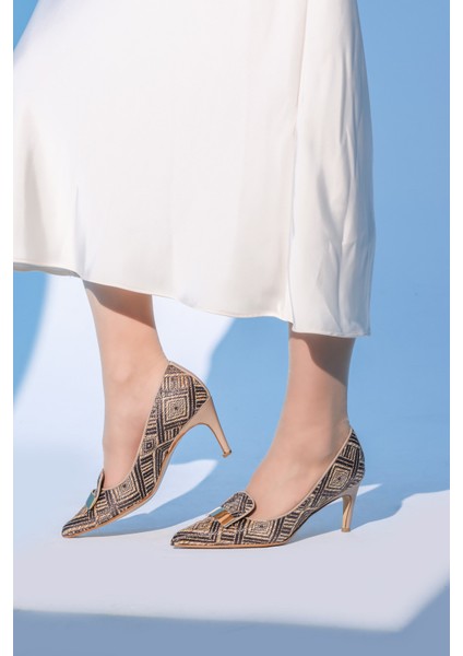 Hakiki Deri Vizon Hasır Kadın Ince Topuk Ayakkabı 019za21-514