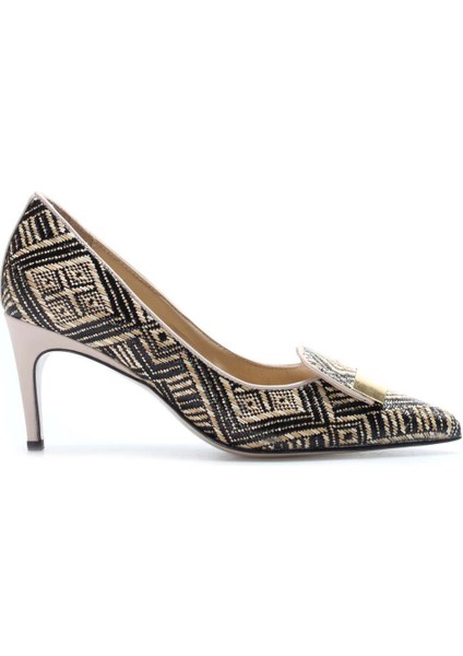 Hakiki Deri Vizon Hasır Kadın Ince Topuk Ayakkabı 019za21-514