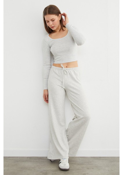 Beli Bağlamalı Bol Paça Modal Pantolon