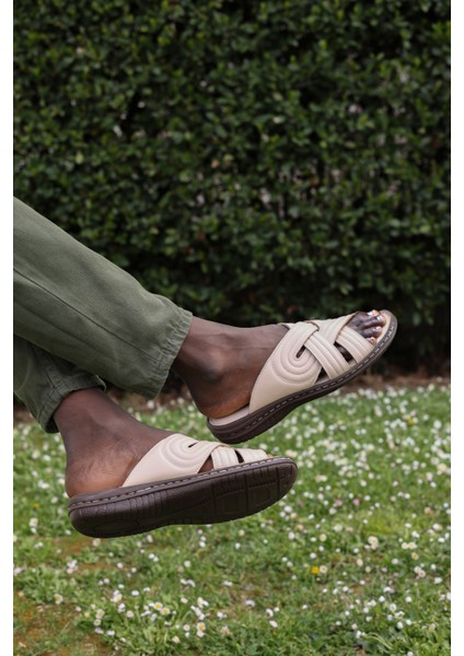 Erkek Hakiki Deri Günlük Rahat Yazlık Plaj Hafif Şeritli Düz Terlik 952MA141 indirimleri