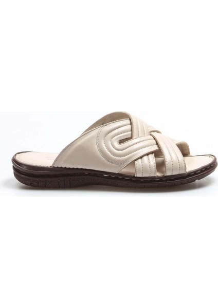 Erkek Hakiki Deri Günlük Rahat Yazlık Plaj Hafif Şeritli Düz Terlik 952MA141
