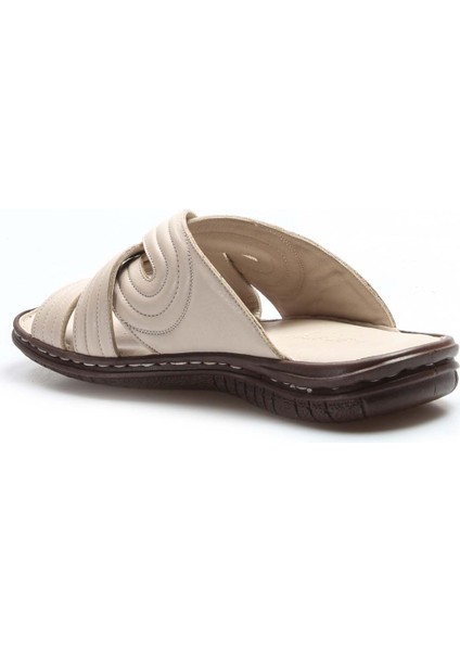 Erkek Hakiki Deri Günlük Rahat Yazlık Plaj Hafif Şeritli Düz Terlik 952MA141