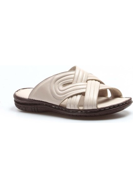 Erkek Hakiki Deri Günlük Rahat Yazlık Plaj Hafif Şeritli Düz Terlik 952MA141