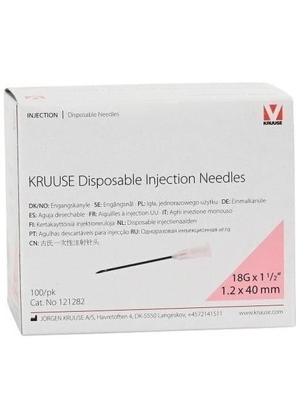 Enjektör Iğnesi 1.2 x 40 Mm. Pembe (18G x 1½) - 100/PK