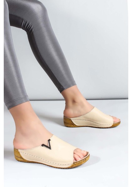 Kadın Deri Rahat Yazlık Dolgu Topuk Günlük Terlik Bej 972za211 indirimleri