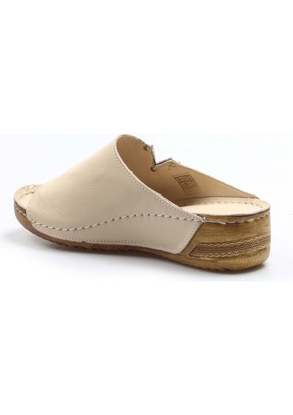 Kadın Deri Rahat Yazlık Dolgu Topuk Günlük Terlik Bej 972za211