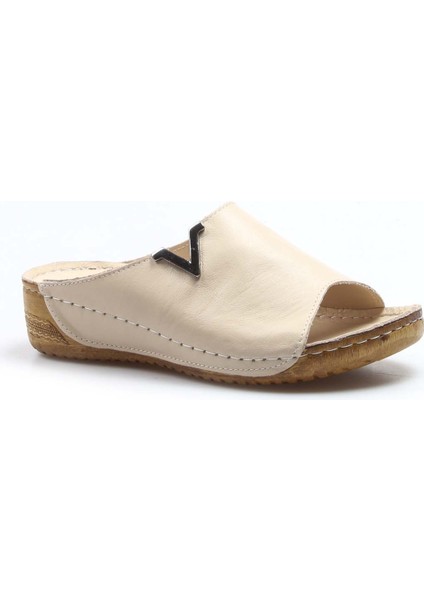 Kadın Deri Rahat Yazlık Dolgu Topuk Günlük Terlik Bej 972za211