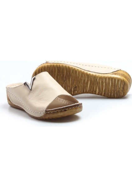 Kadın Deri Rahat Yazlık Dolgu Topuk Günlük Terlik Bej 972za211