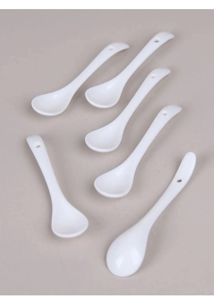 12-Adet Beyaz Porselen Servis ve Baharat Kaşığı Mama Şeker Çay Tatlı Reçel Kahvaltılık Kaşığı 12CM fırsatları