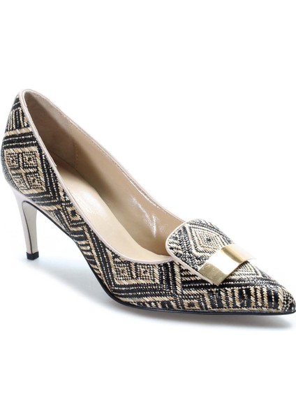 Hakiki Deri Vizon Hasır Kadın Ince Topuk Ayakkabı 019za21-514