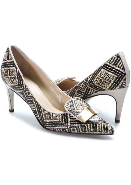 Hakiki Deri Vizon Hasır Kadın Ince Topuk Ayakkabı 019za21-514