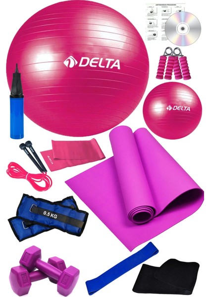 13 Lü Pilates Topu Seti Plates Minderi 1 kg Dambıl Aerobik Latex Band El Ayak Bilek Ağırlığı