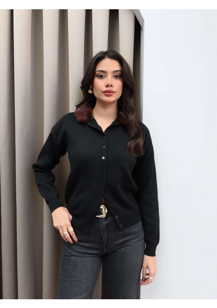 Kürk Yakalı Triko Hırka