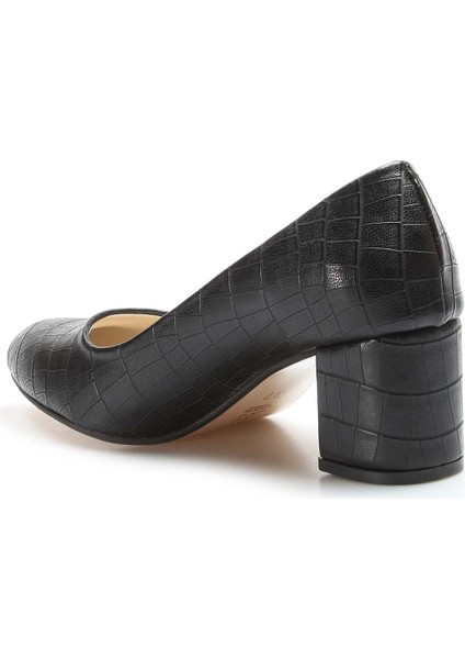 Kadın Siyah Kroko Klasik Kısa Topuklu Ayakkabı Alçak Topuk 961za551