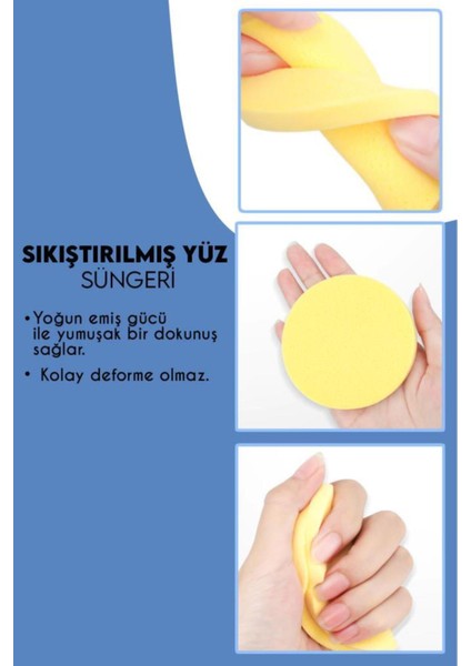 2'li Sarı Renk Yüz Temizleme Sünger Seti Makyaj Temizlik Pedi Cilt Temizlik Süngeri Doğal Selülöz