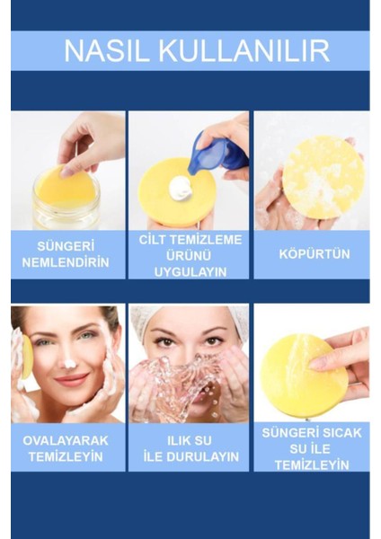 2'li Sarı Renk Yüz Temizleme Sünger Seti Makyaj Temizlik Pedi Cilt Temizlik Süngeri Doğal Selülöz