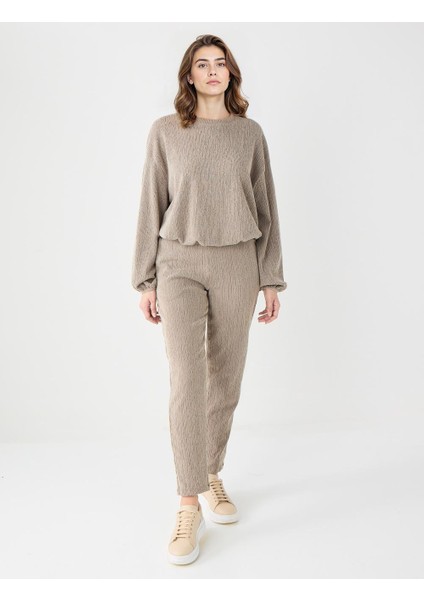 Vizon Normal Bel Normal Paça Beli Lastikli Örme Pantolon
