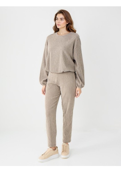 Vizon Normal Bel Normal Paça Beli Lastikli Örme Pantolon