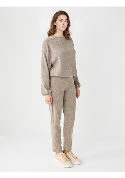 Vizon Normal Bel Normal Paça Beli Lastikli Örme Pantolon