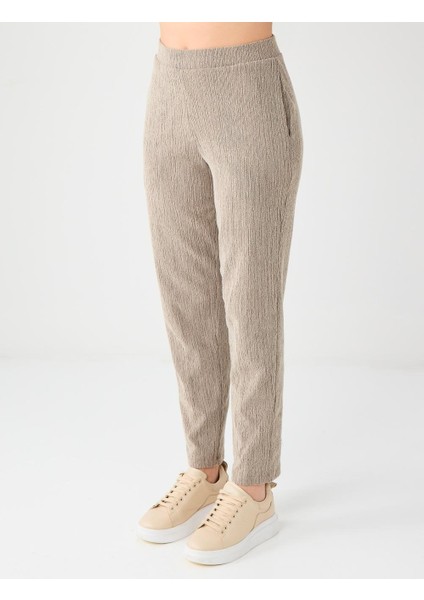 Vizon Normal Bel Normal Paça Beli Lastikli Örme Pantolon