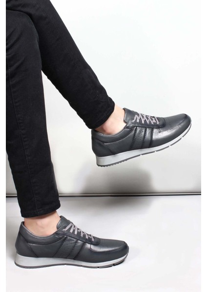 Erkek Hakiki Deri Sneaker Günlük Rahat Spor Yürüyüş Casual Bağcıklı Ayakkabı Gri 951ma555