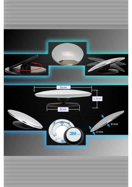 Çerçevesiz Kör Nokta Aynası Park Aynası 360 Derece 3m Foam Yapıştırıcılı Hareketli 2 Adet