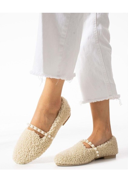 Kadın Incili Ev Babeti Yünlü - Krem - 38 modelleri