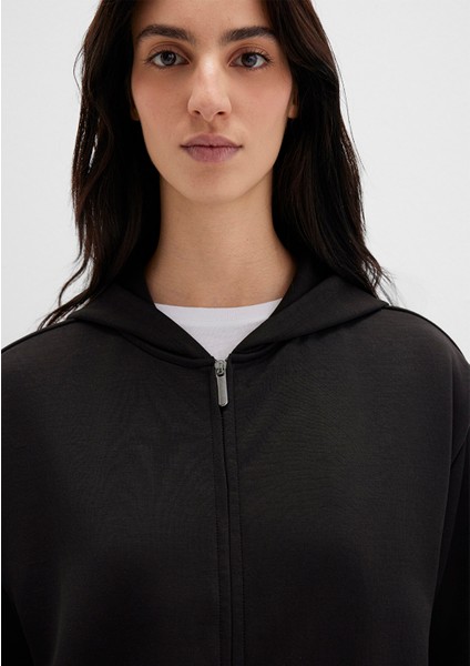 Fermuarlı Tencel Tm Modal Siyah Sweatshirt 1S10489-900