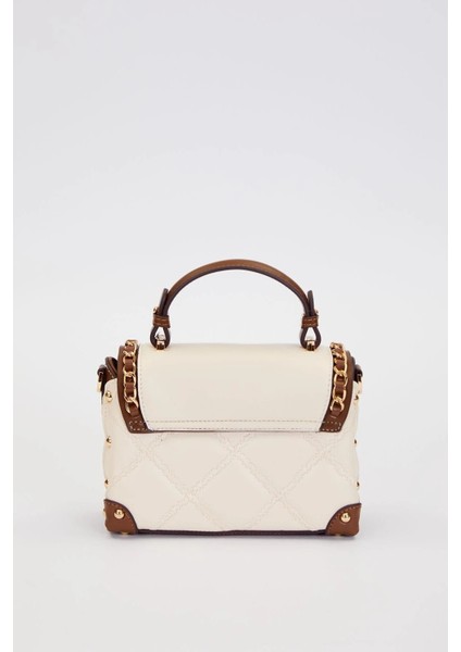 Kapitone Nakış, Zincir Örgü ve Metal Zımba Detaylı Küçük Boy Kadın El ve Omuz Çantası LV930580 Krem fırsatları