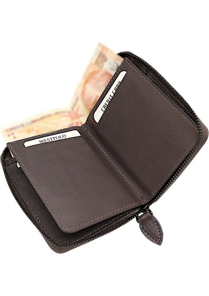 Hakiki Deri Kağıt Para ve Bol Kart Bölmeli Fermuarlı Unisex Cüzdan - Gri fırsatları