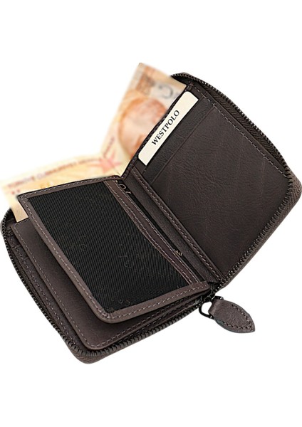 Hakiki Deri Kağıt Para ve Bol Kart Bölmeli Fermuarlı Unisex Cüzdan - Gri indirimleri