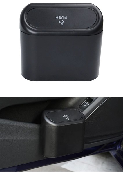 Kapaklı Oto Çöp Kutusu Organizer Araba Çöp Kovası Siyah Otomatik Kapaklı Çöp Kovası Küllük