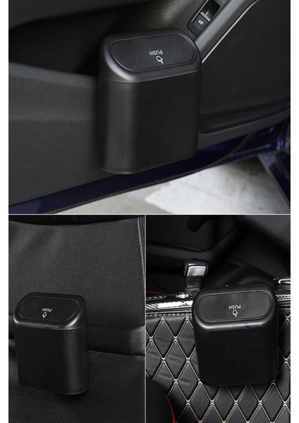 Kapaklı Oto Çöp Kutusu Organizer Araba Çöp Kovası Siyah Otomatik Kapaklı Çöp Kovası Küllük