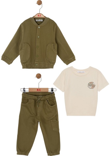 01-04 Yaş Erkek Bebek Haki Üçlü Takım - Haki