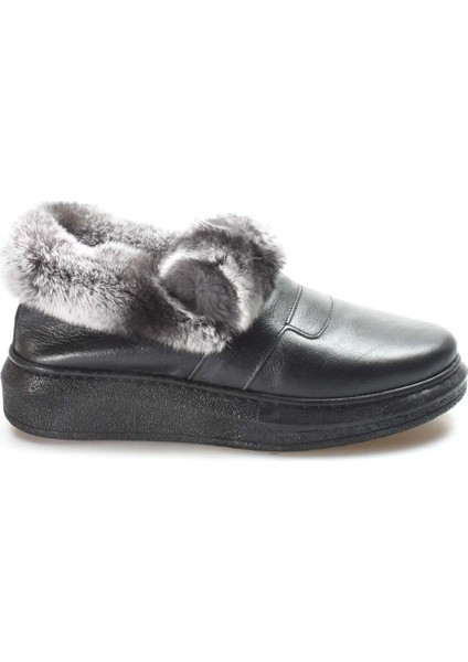 Hakiki Deri Kürklü Siyah Kadın Spor Bot 733kza0024
