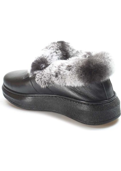 Hakiki Deri Kürklü Siyah Kadın Spor Bot 733kza0024