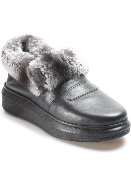 Hakiki Deri Kürklü Siyah Kadın Spor Bot 733kza0024