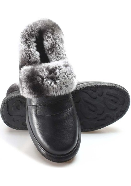 Hakiki Deri Kürklü Siyah Kadın Spor Bot 733kza0024