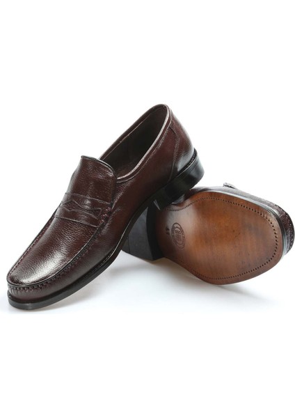 Hakiki Deri Kösele Taban Kahve Erkek Makosen Ayakkabı, Klasik Ayakkabı 932ma725