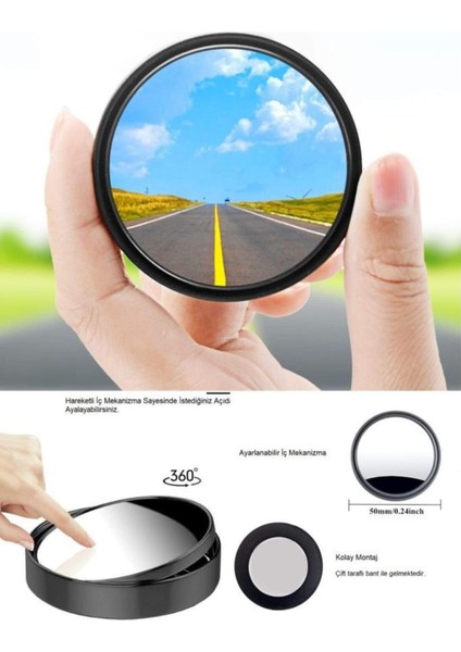 Siyah Ayarlanabilir 2 Li Set Araba ve Motorsiklet Için Güvenlik Artırıcı Kör Nokta Ayna Seti