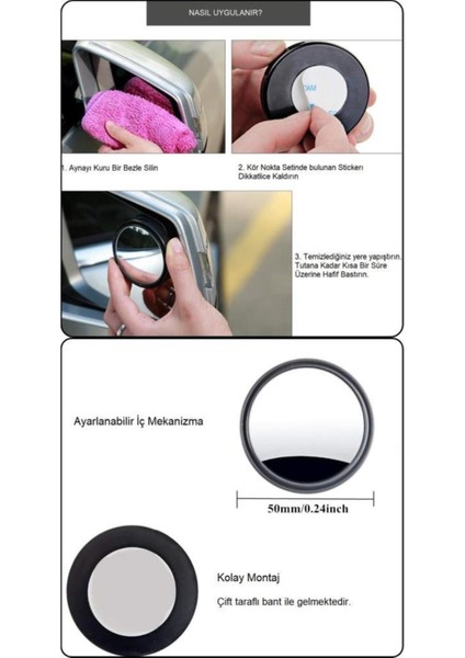 Siyah Ayarlanabilir 2 Li Set Araba ve Motorsiklet Için Güvenlik Artırıcı Kör Nokta Ayna Seti