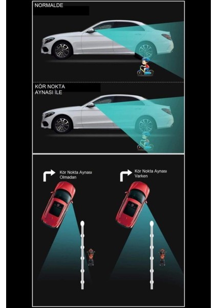 Siyah Ayarlanabilir 2 Li Set Araba ve Motorsiklet Için Güvenlik Artırıcı Kör Nokta Ayna Seti
