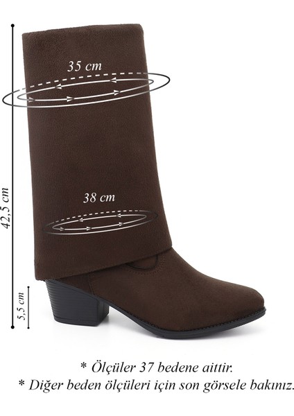 Kadın Kahve Süet Sivri Burun Kalın Topuklu Kovboy Çizme fiyatları