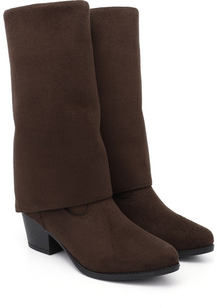 Kadın Kahve Süet Sivri Burun Kalın Topuklu Kovboy Çizme modelleri