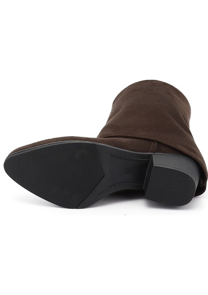 Kadın Kahve Süet Sivri Burun Kalın Topuklu Kovboy Çizme indirimleri