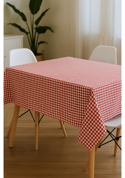 Pötikareli Kırmızı Keten Masa Örtüsü, Pötikare Piknik Örtüsü - Masa Örtüsü- Sofra Bezi 60 x 60