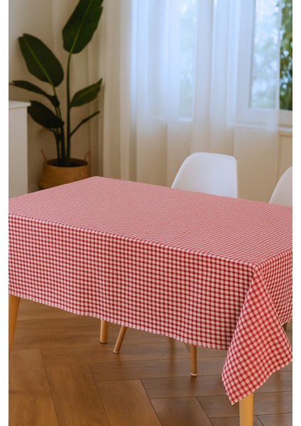 Pötikareli Kırmızı Keten Masa Örtüsü, Pötikare Piknik Örtüsü - Masa Örtüsü- Sofra Bezi 60 x 60
